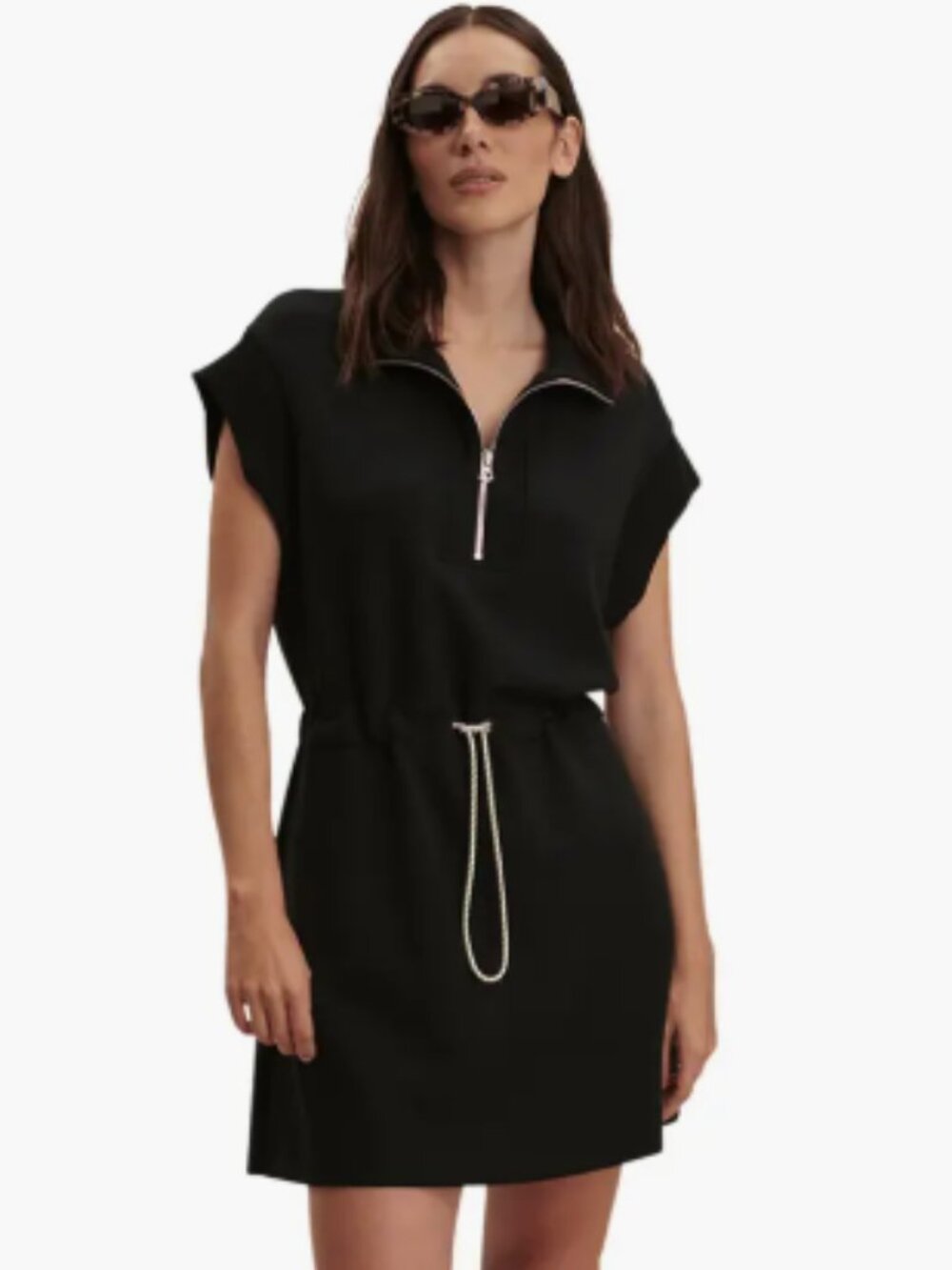 Varley Avaya Half Zip Mini Dress – Black – Small – Drawcord Waist Athleisure